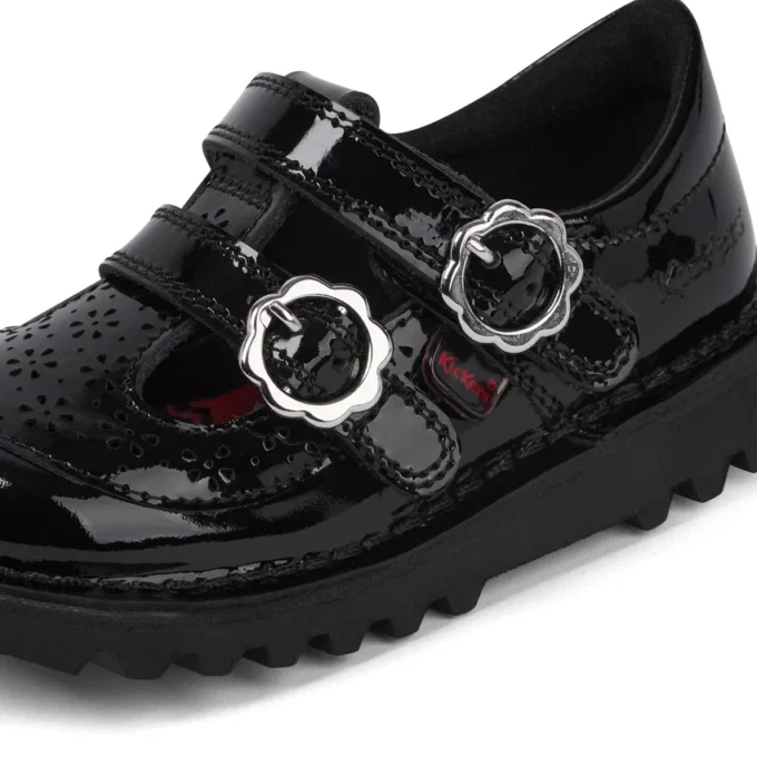 Kick T-Bar pour bébés filles en cuir verni noir Kick T-Bar pour bébés filles en cuir verni noir