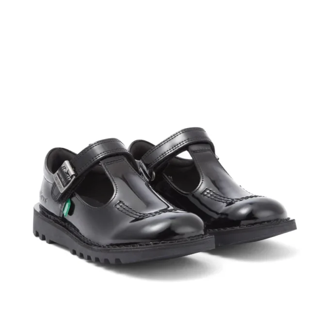 Kick T-Bar pour filles junior en cuir verni noir Kick T-Bar pour filles junior en cuir verni noir