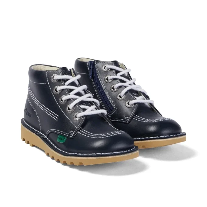Kickers Junior Unisexe Kick Hi Zip Cuir Bleu Marine