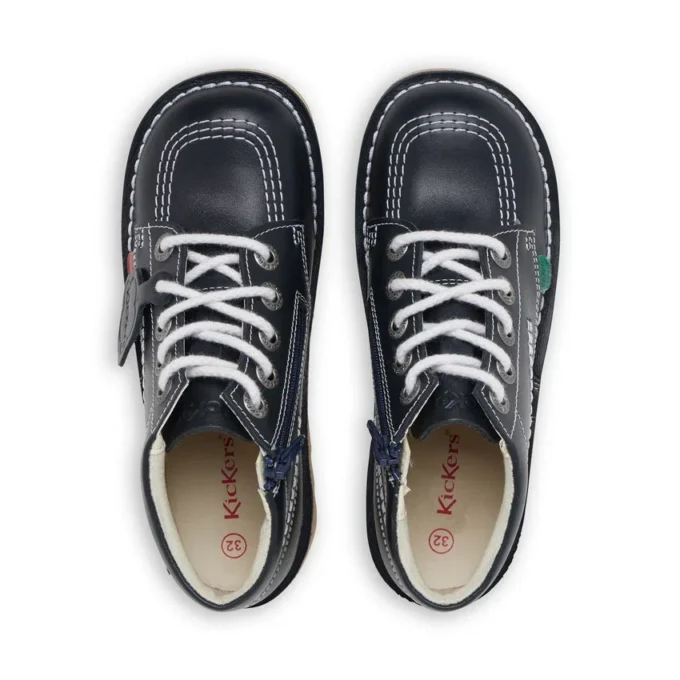 Kickers Junior Unisexe Kick Hi Zip Cuir Bleu Marine