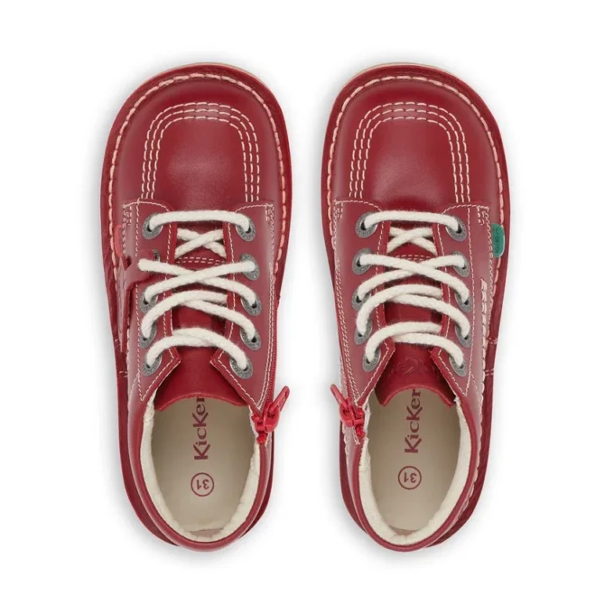 Kickers Junior Unisexe Kick Hi Zip Cuir Rouge