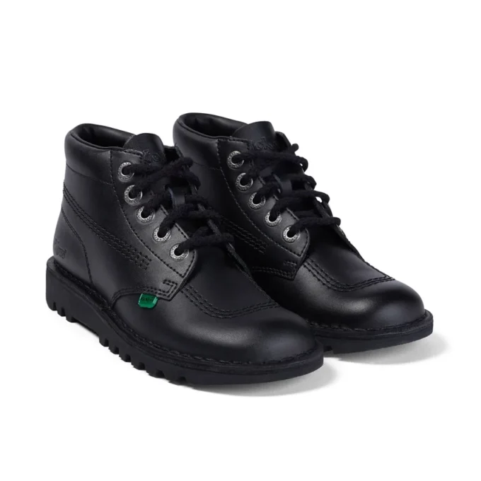 Kickers Kick Hi en cuir noir unisexe pour jeunes