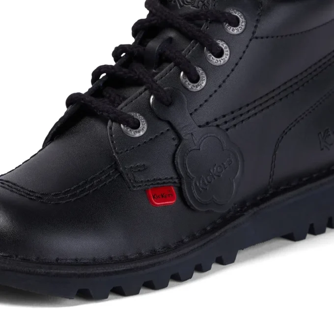 Kickers Kick Hi en cuir noir unisexe pour jeunes