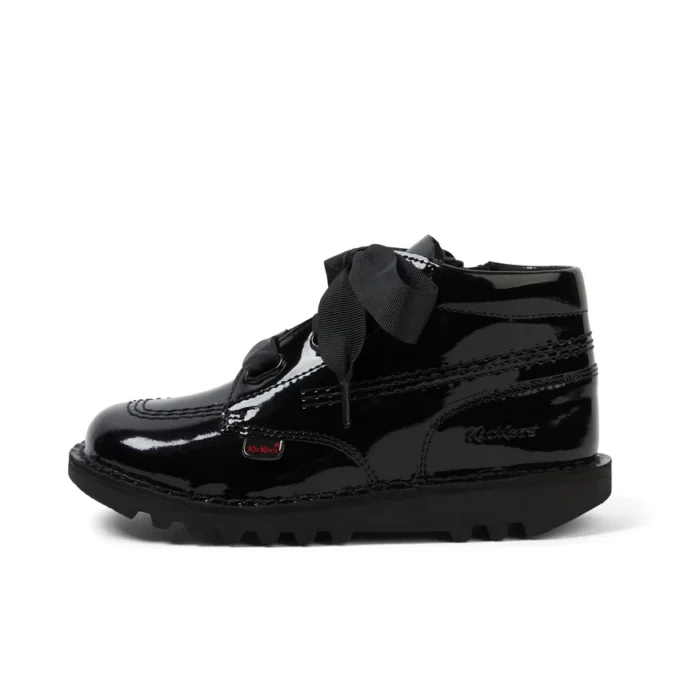 Kickers Kick Hi Ribbon en cuir verni noir pour filles