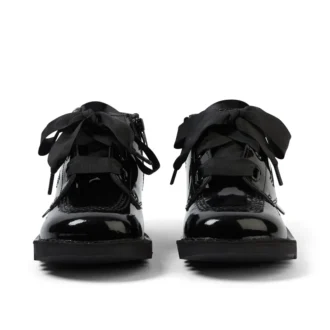 Kickers Kick Hi Ribbon en cuir verni noir pour filles