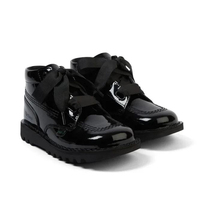 Kickers Kick Hi Ribbon en cuir verni noir pour filles