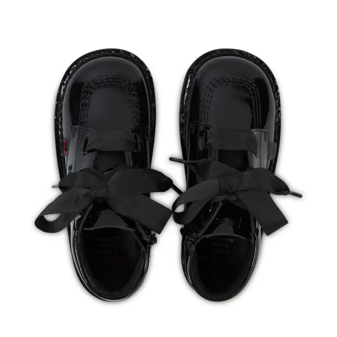 Kickers Kick Hi Ribbon en cuir verni noir pour filles