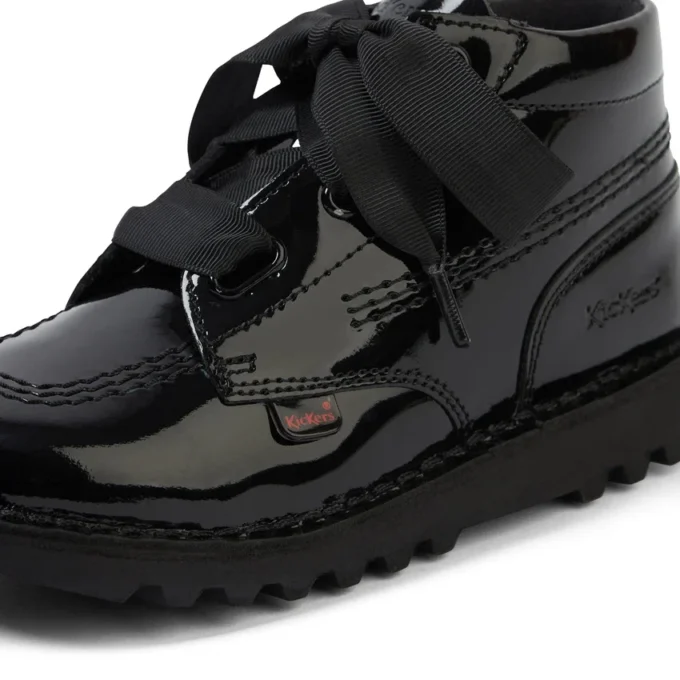 Kickers Kick Hi Ribbon en cuir verni noir pour filles