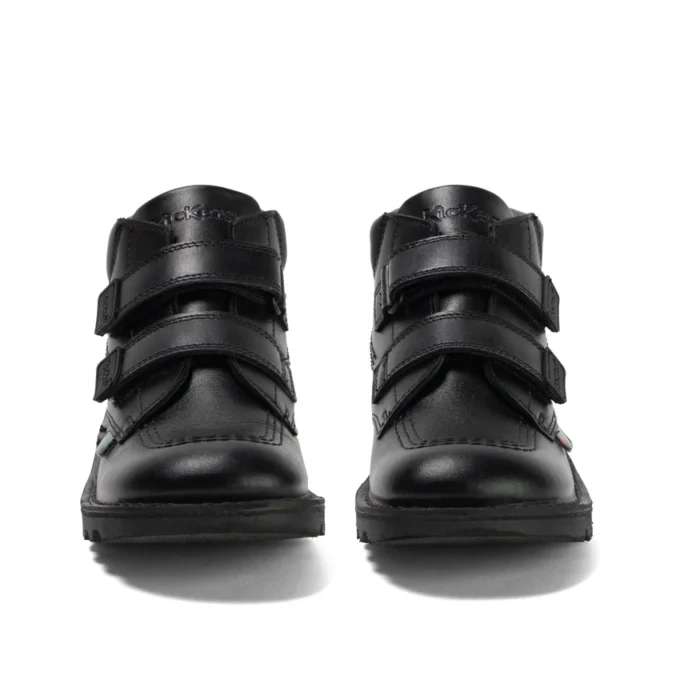 Kickers Kick Hi Roll en cuir noir pour garçon