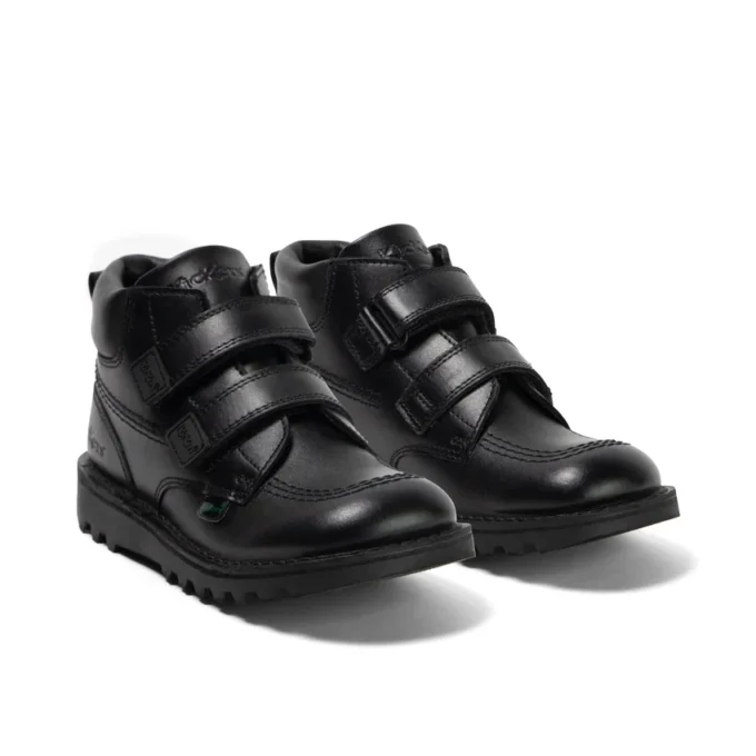 Kickers Kick Hi Roll en cuir noir pour garçon