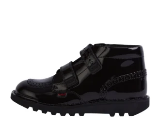 Kickers Kick Hi Vel Brogue en cuir verni noir pour filles