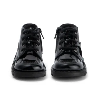 Kickers Kick Hi Zip en cuir et simili cuir verni noir pour filles en bas âge