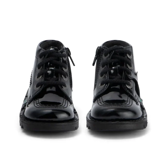 Kickers Kick Hi Zip en cuir et simili cuir verni noir pour filles en bas âge