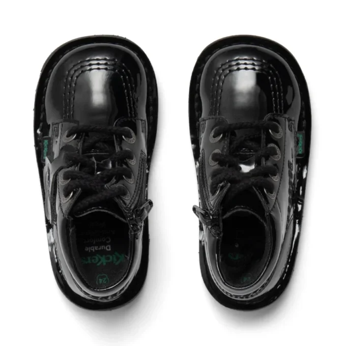 Kickers Kick Hi Zip en cuir et simili cuir verni noir pour filles en bas âge