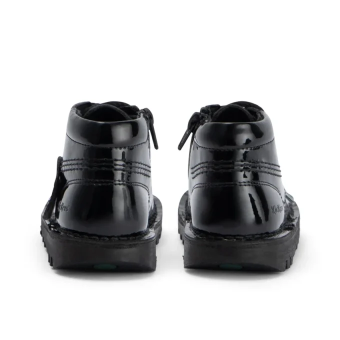 Kickers Kick Hi Zip en cuir et simili cuir verni noir pour filles en bas âge