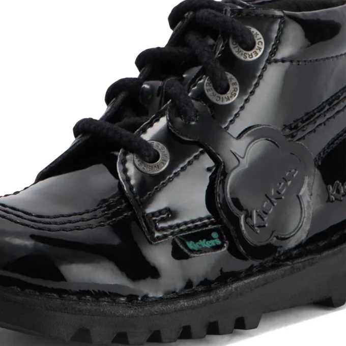 Kickers Kick Hi Zip en cuir et simili cuir verni noir pour filles en bas âge