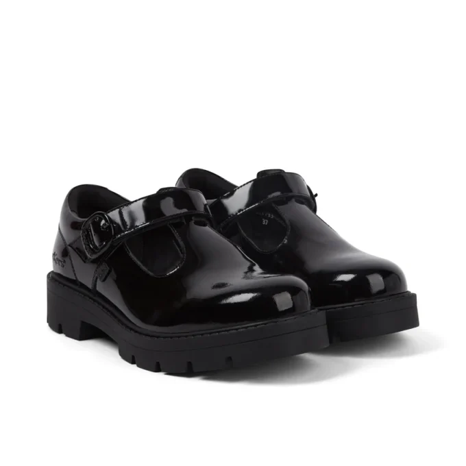 Kori T-bar en cuir verni noir pour jeunes filles Kori T-bar en cuir verni noir pour jeunes filles