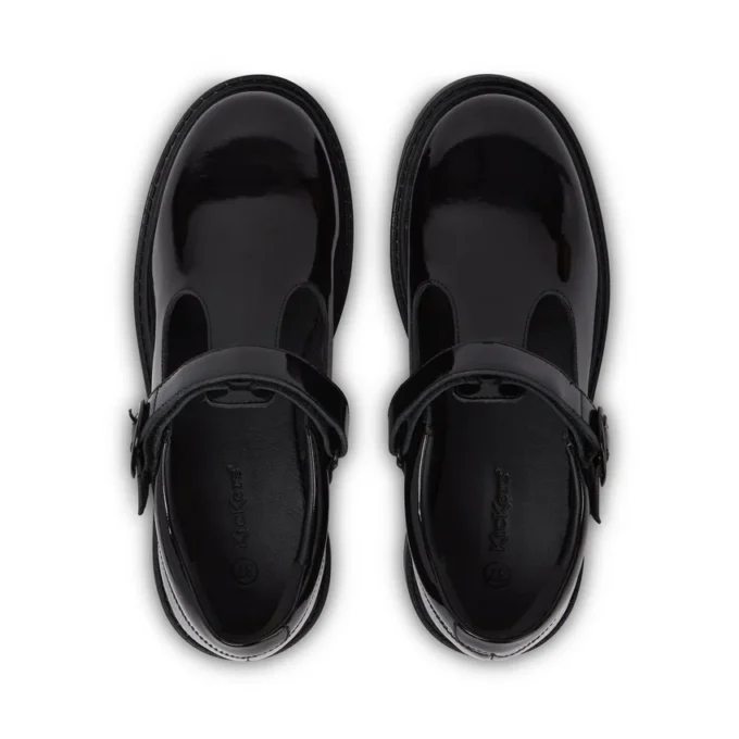 Kori T-bar en cuir verni noir pour jeunes filles Kori T-bar en cuir verni noir pour jeunes filles