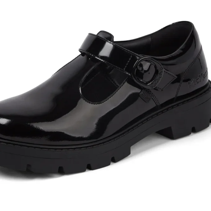 Kori T-bar en cuir verni noir pour jeunes filles Kori T-bar en cuir verni noir pour jeunes filles