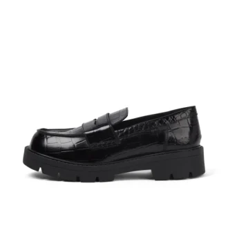 Mocassins Kori pour femme en cuir croco noir