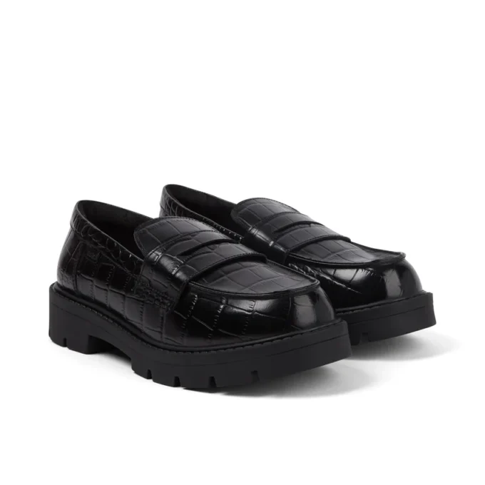 Mocassins Kori pour femme en cuir croco noir Mocassins Kori pour femme en cuir croco noir