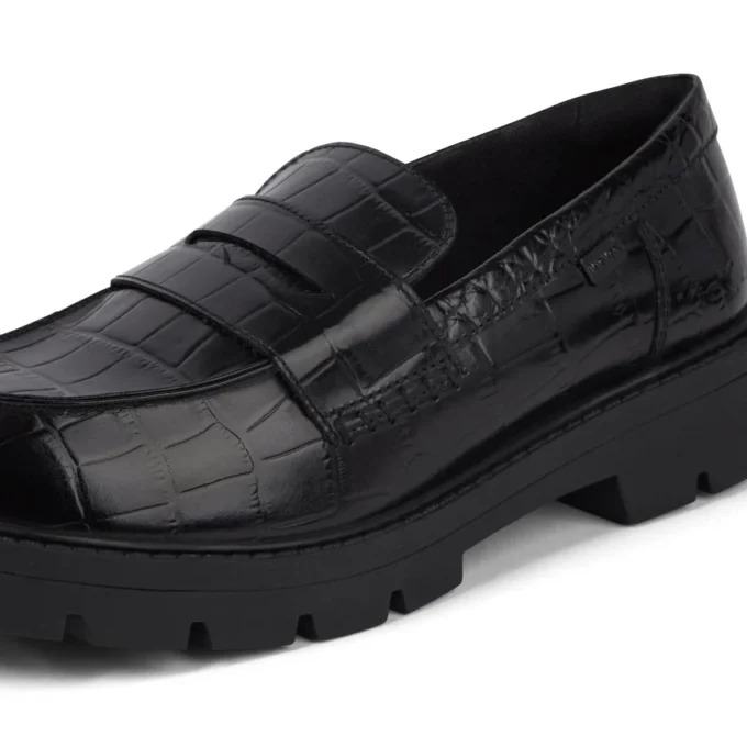 Mocassins Kori pour femme en cuir croco noir Mocassins Kori pour femme en cuir croco noir