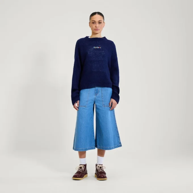 Pull-over à col bateau et manches larges Kickers bleu marine pour femme Pull-over à col bateau et manches larges Kickers bleu marine pour femme