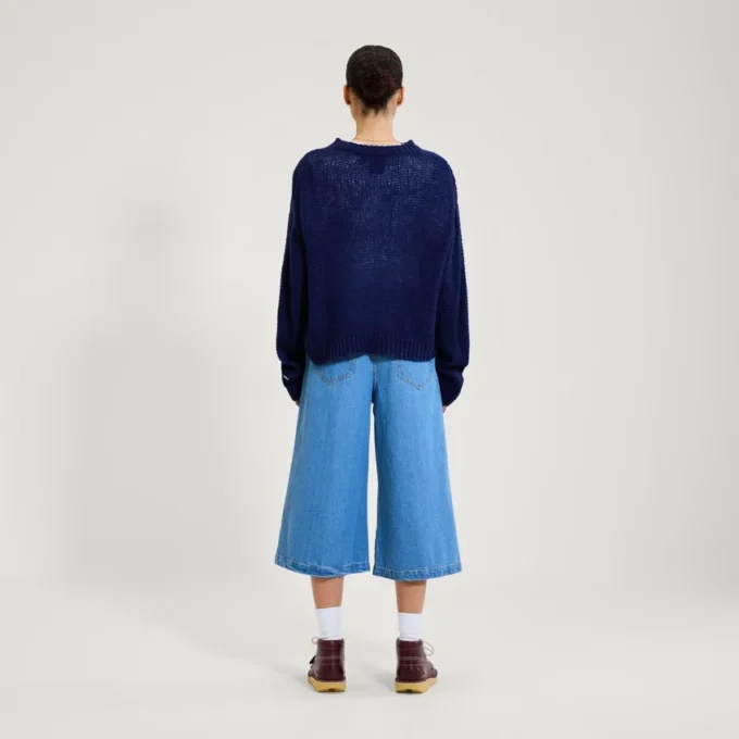 Pull-over à col bateau et manches larges Kickers bleu marine pour femme Pull-over à col bateau et manches larges Kickers bleu marine pour femme