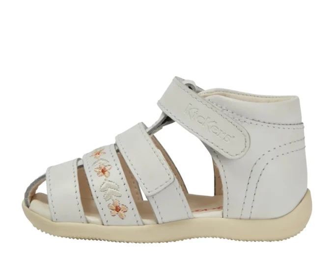 Sandales Baby Wriggle Flower en cuir blanc