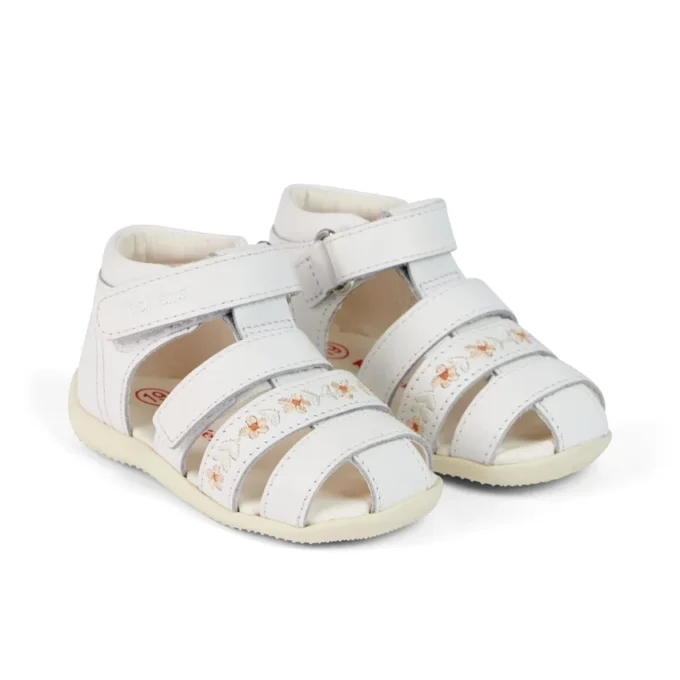 Sandales Baby Wriggle Flower en cuir blanc