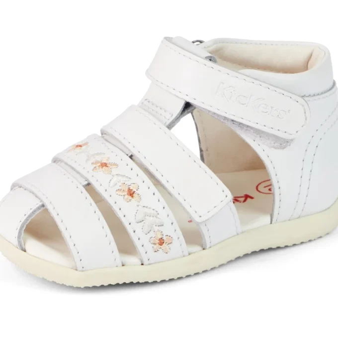 Sandales Baby Wriggle Flower en cuir blanc
