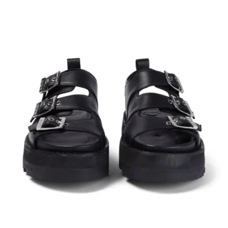 Sandales en cuir Knox Lo Buckle pour femmes, noir