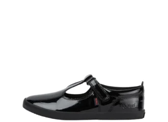 Sandales Kariko T Bar en cuir verni noir pour jeunes filles