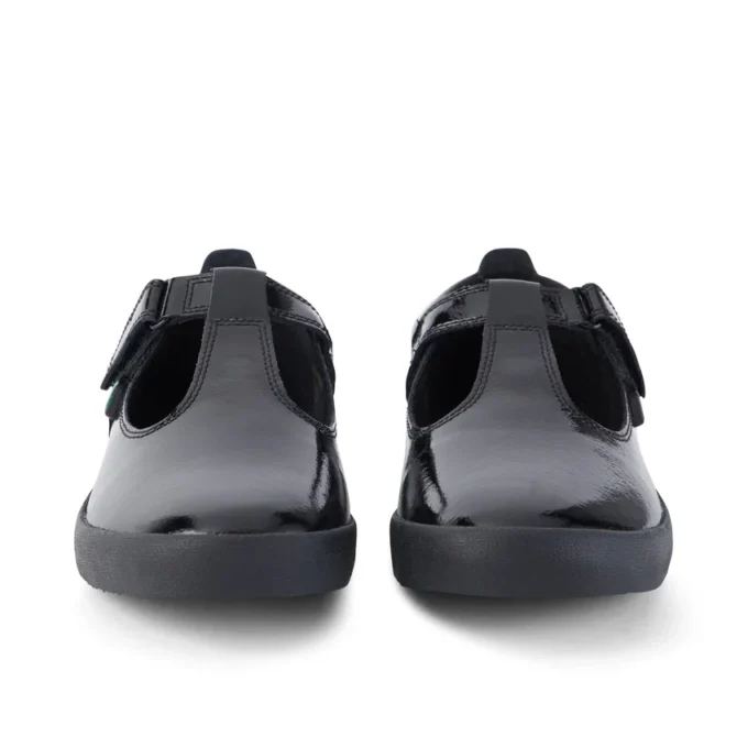 Sandales Kariko T Bar en cuir verni noir pour jeunes filles
