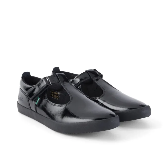 Sandales Kariko T Bar en cuir verni noir pour jeunes filles