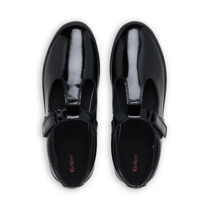 Sandales Kariko T Bar en cuir verni noir pour jeunes filles