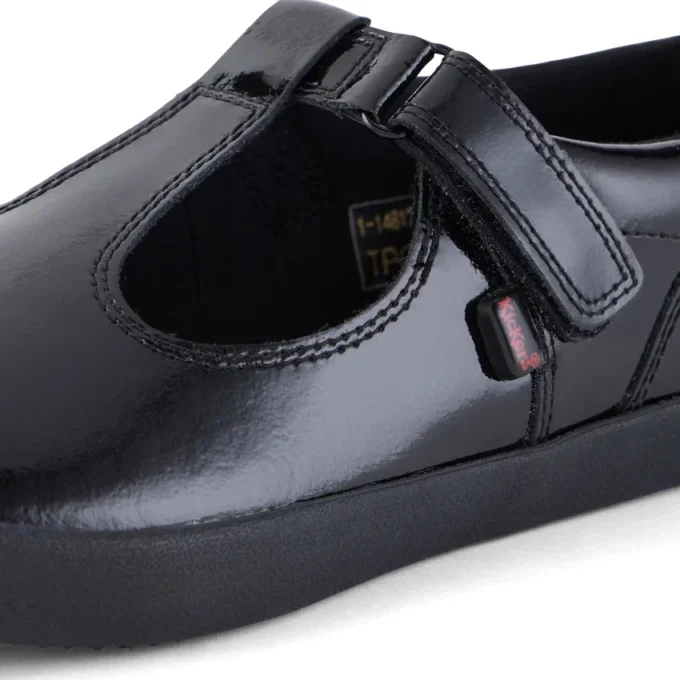 Sandales Kariko T Bar en cuir verni noir pour jeunes filles