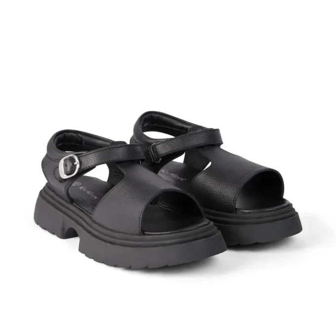 Sandales Kenzi pour filles junior en cuir noir Sandales Kenzi pour filles junior en cuir noir
