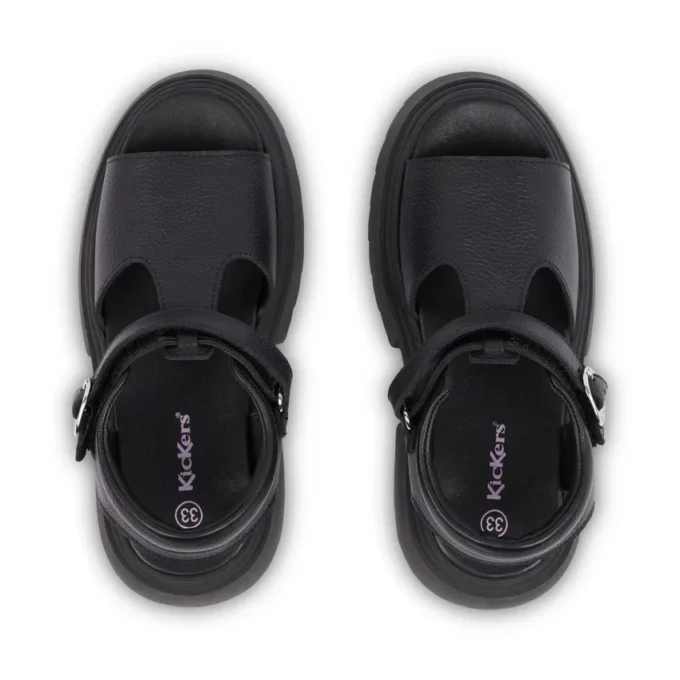 Sandales Kenzi pour filles junior en cuir noir Sandales Kenzi pour filles junior en cuir noir