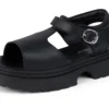 Sandales Kenzi pour filles junior en cuir noir Sandales Kenzi pour filles junior en cuir noir