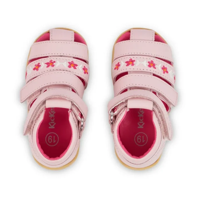 Sandales pour bébé Wriggle Flower en cuir rose