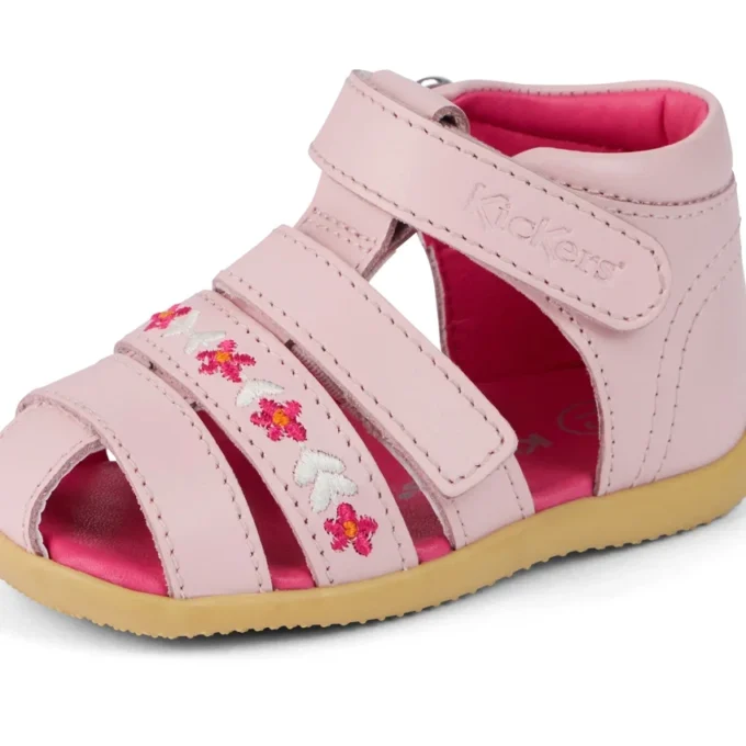 Sandales pour bébé Wriggle Flower en cuir rose