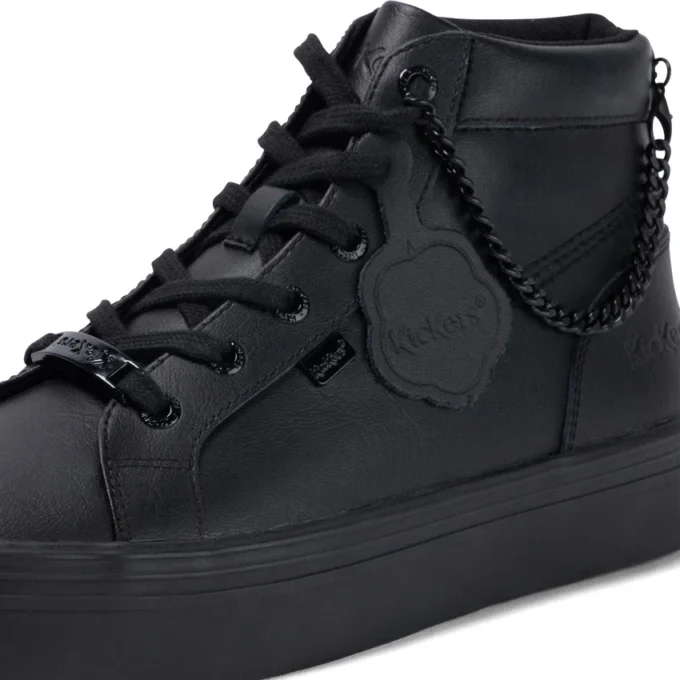 Tovni Hi Stack Chain en cuir noir pour jeunes filles Tovni Hi Stack Chain en cuir noir pour jeunes filles