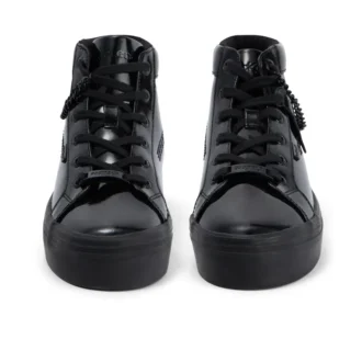 Tovni Hi Stack Chain en cuir verni noir pour jeunes filles
