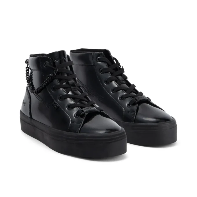 Tovni Hi Stack Chain en cuir verni noir pour jeunes filles