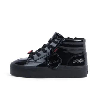 Tovni Stack Hi Flower en cuir verni noir pour filles