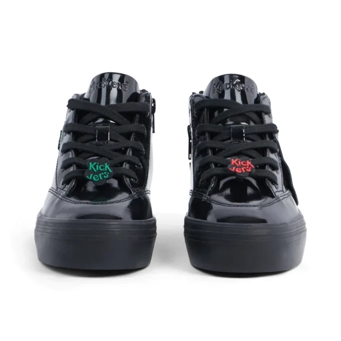 Tovni Stack Hi Flower en cuir verni noir pour filles
