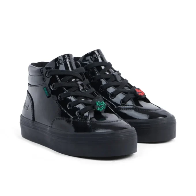 Tovni Stack Hi Flower en cuir verni noir pour filles