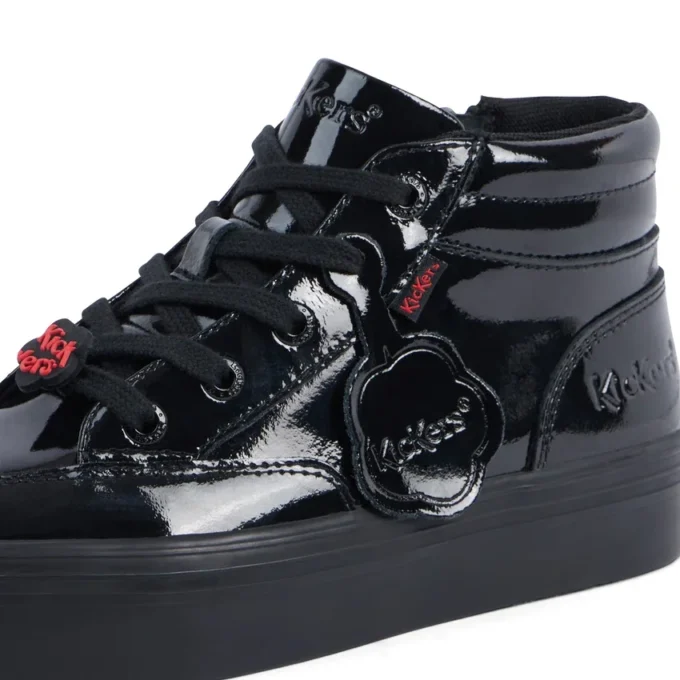 Tovni Stack Hi Flower en cuir verni noir pour filles