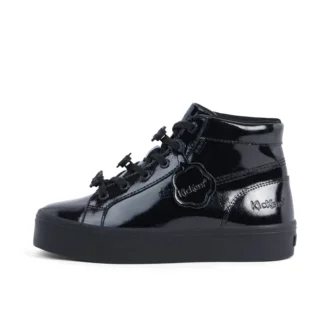 Tovni Stack Hi Flower en cuir verni noir pour jeunes filles